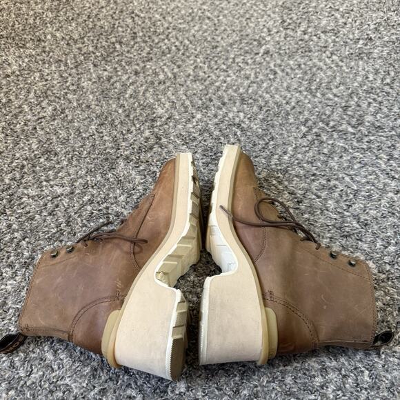 SOREL HI-LINE WATERPROOF LACE-UP BOOT SIZE 9.5 Chunky Block Heel Brown Leather - Picture 6 of 8
